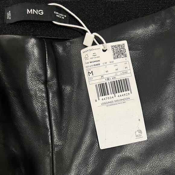 MANGO Women Black Leather-Effect Split Hems Leggings Size M NWT - Picture 11 of 11